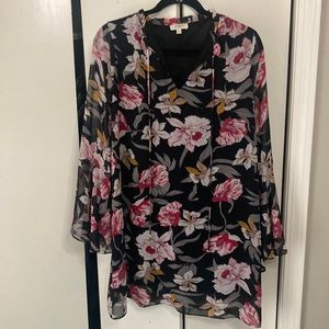 Umgee Floral Print Dress with Bell Sleeves